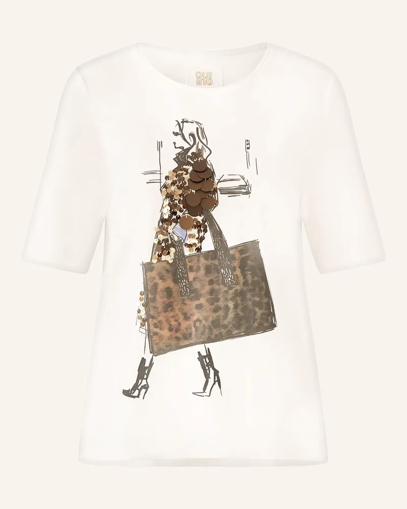 Oui  T-Shirt mit Pailletten Ecru