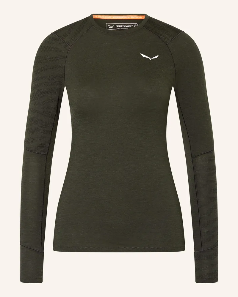 Salewa Funktionswäsche-Shirt CRISTALLO aus Merinowolle Dunkelgrün