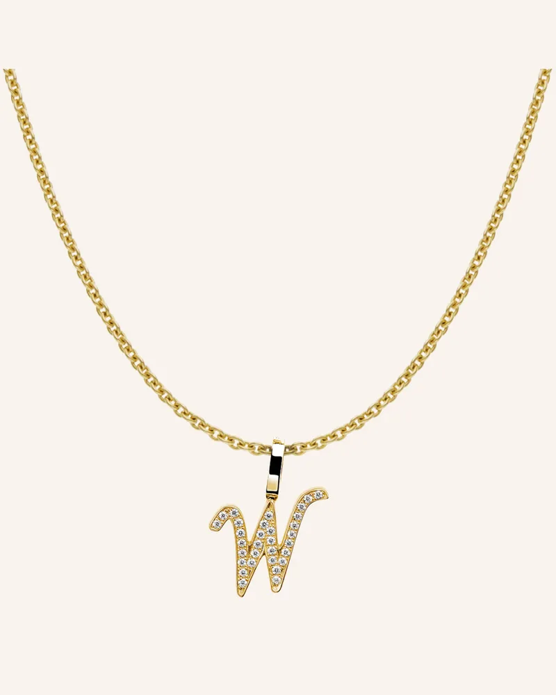 CADA Kette TINY DIAMOND LETTER W Gold