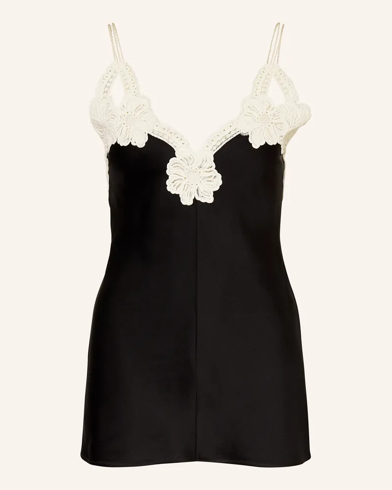 Jil Sander Satintop 107 mit Spitze Schwarz