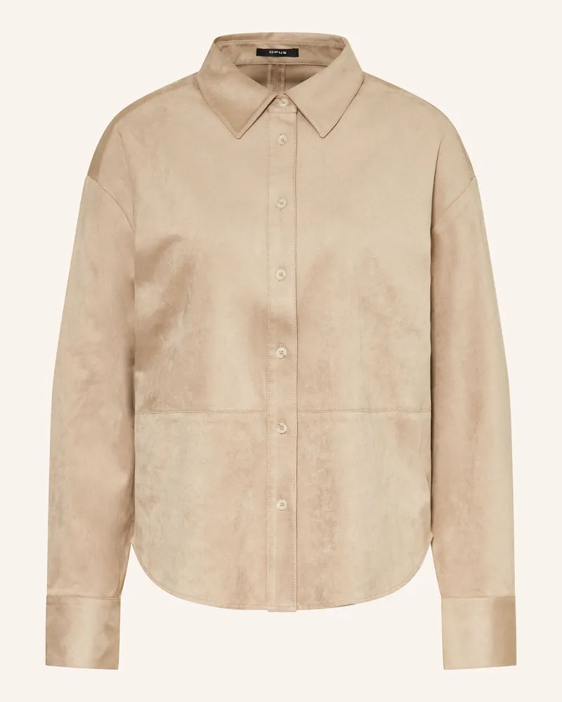 OPUS Hemdbluse Felour In Lederoptik beige Camel