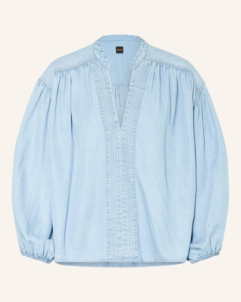 HUGO BOSS Blusenshirt BARDA in Jeansoptik mit 3/4-Arm Hellblau