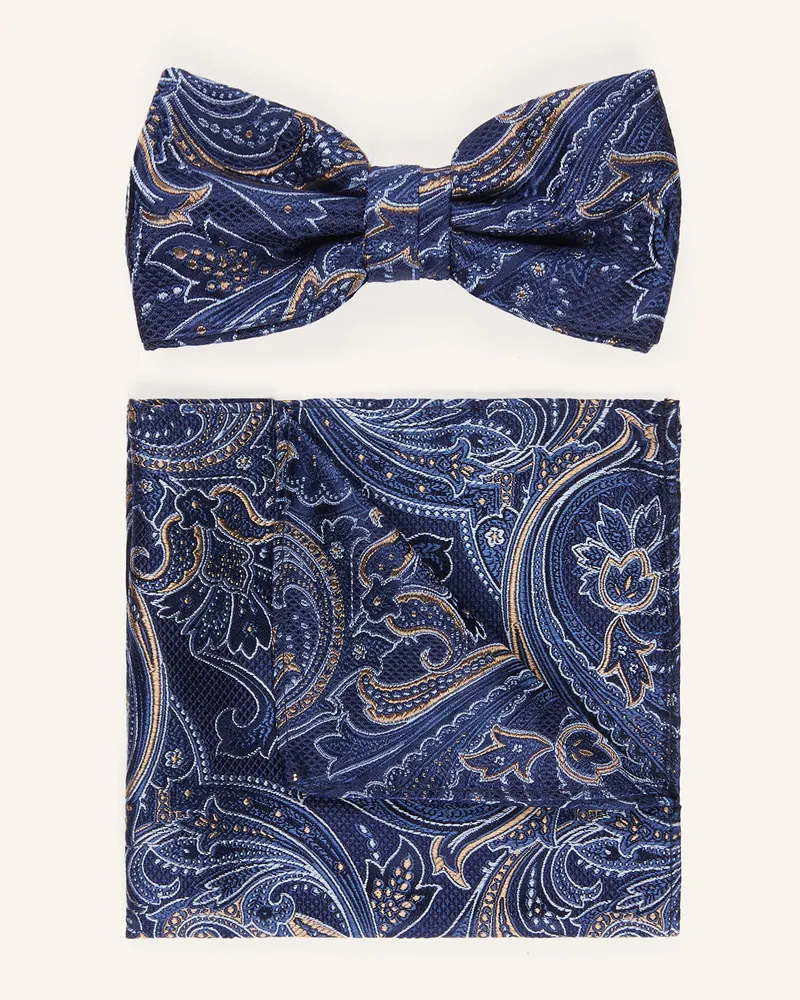 paul Set: Fliege Und Einstecktuch blau Dunkelblau