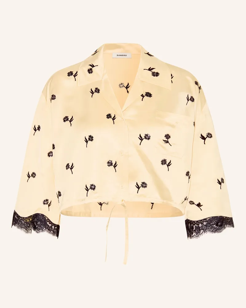 Sandro Satinbluse Mit Spitze Und 3/4-Arm gelb Hellgelb