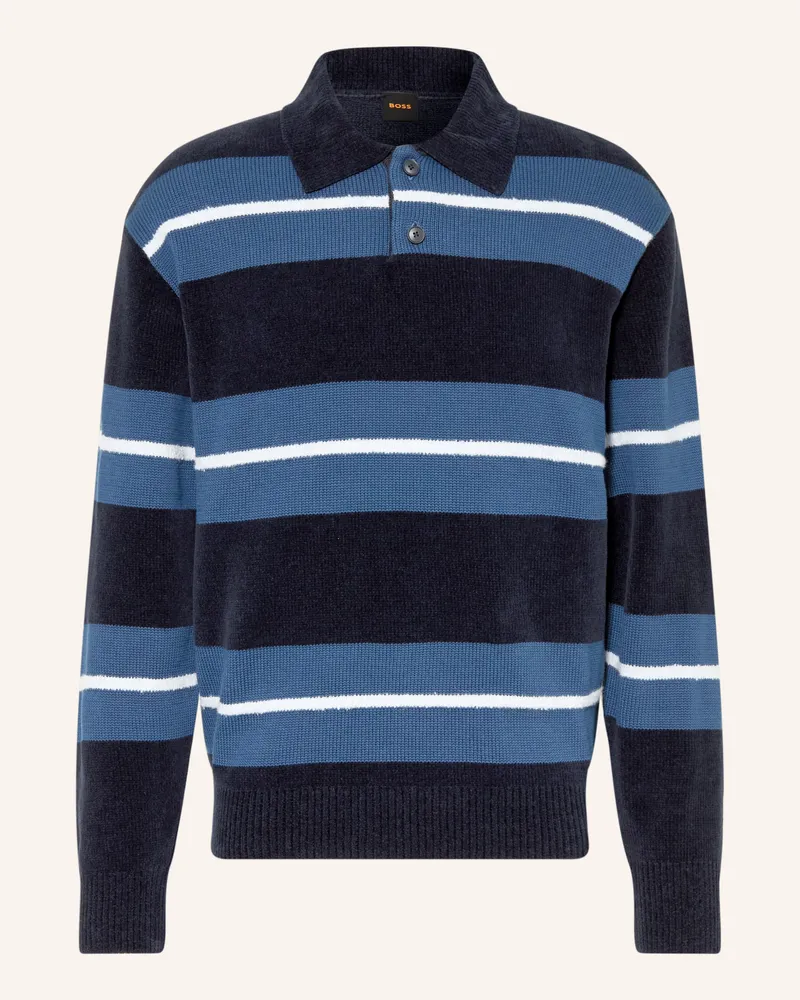 HUGO BOSS Strick-Poloshirt Amburgh blau Dunkelblau