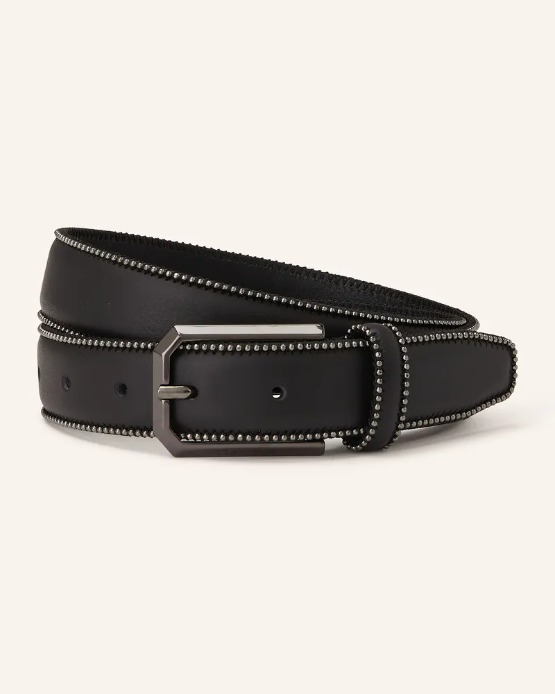 Peserico Ledergürtel mit Schmucksteinen Schwarz