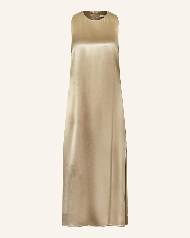 Peserico Satinkleid mit Schmucksteinen Beige