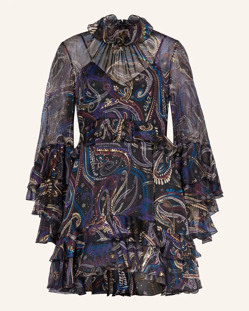 Etro Cocktailkleid Aus Seide Mit Volants schwarz Dunkelblau