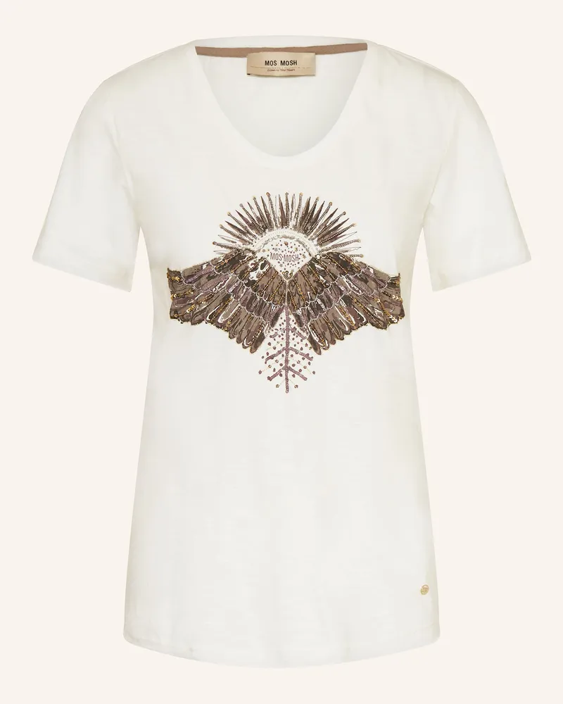 Mos Mosh T-Shirt MMNADINE mit Schmuckperlen und Pailletten Ecru