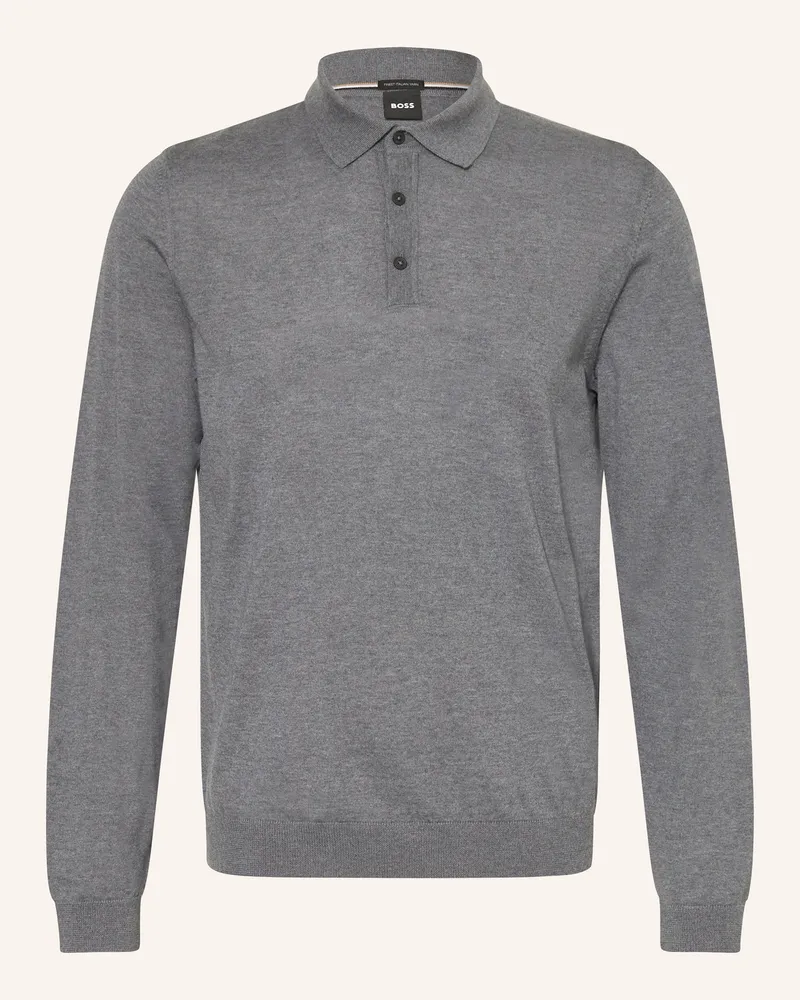 HUGO BOSS Strick-Poloshirt LANCIONE Dunkelgrau