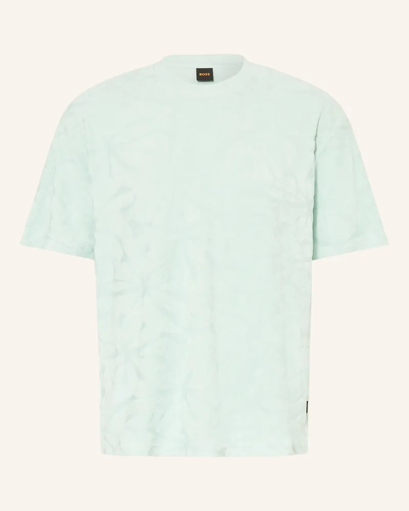 HUGO BOSS T-Shirt Flower Aus Frottee blau Mint