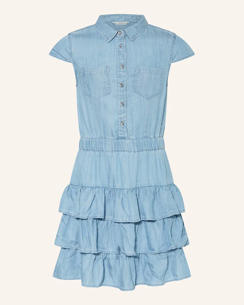 Guess Hemdblusenkleid in Jeansoptik mit Rüschen Hellblau