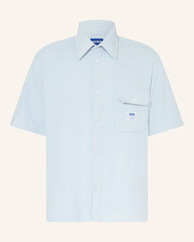 HUGO BOSS Strickhemd Ebaffino Comfort Fit blau Hellblau
