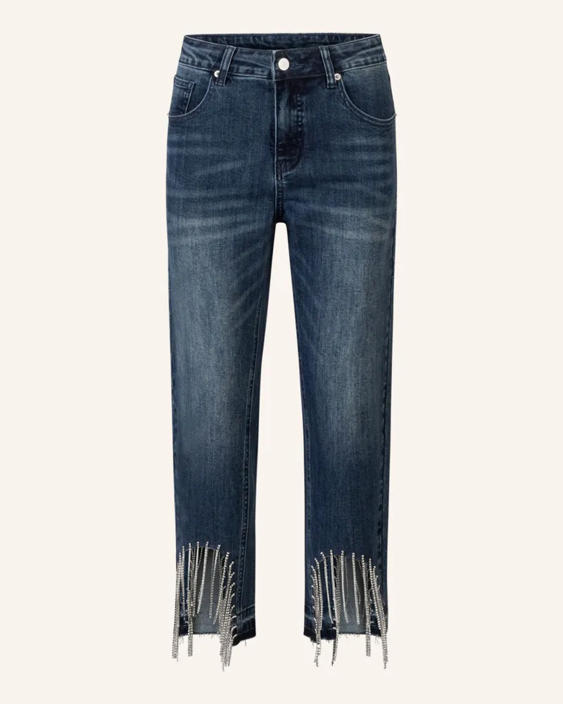 Apart Mom Jeans mit Kristallsteinen Blau