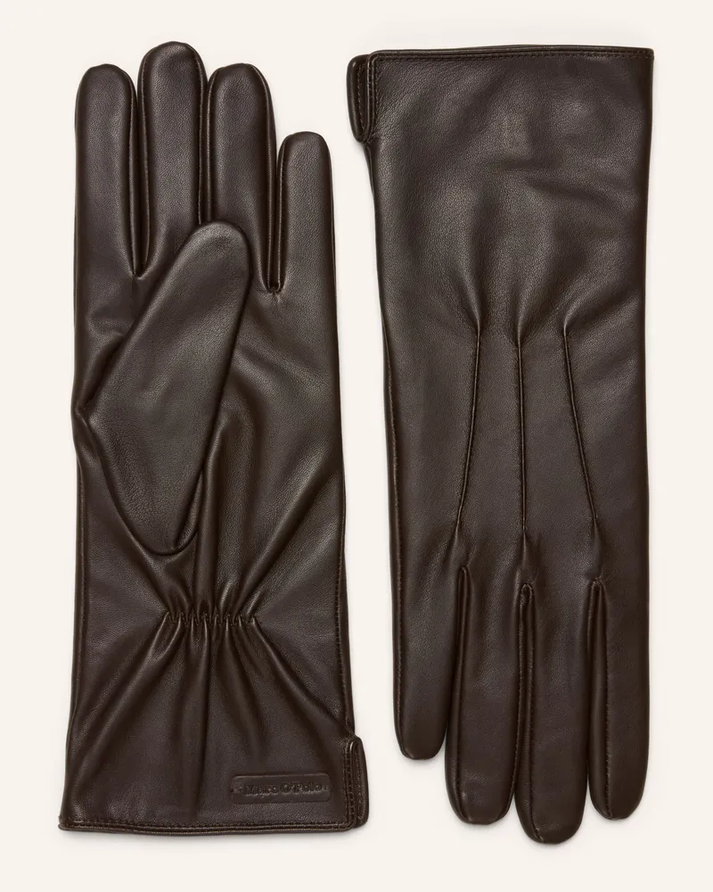 Marc O'Polo Leder-Fingerhandschuhe braun Dunkelbraun