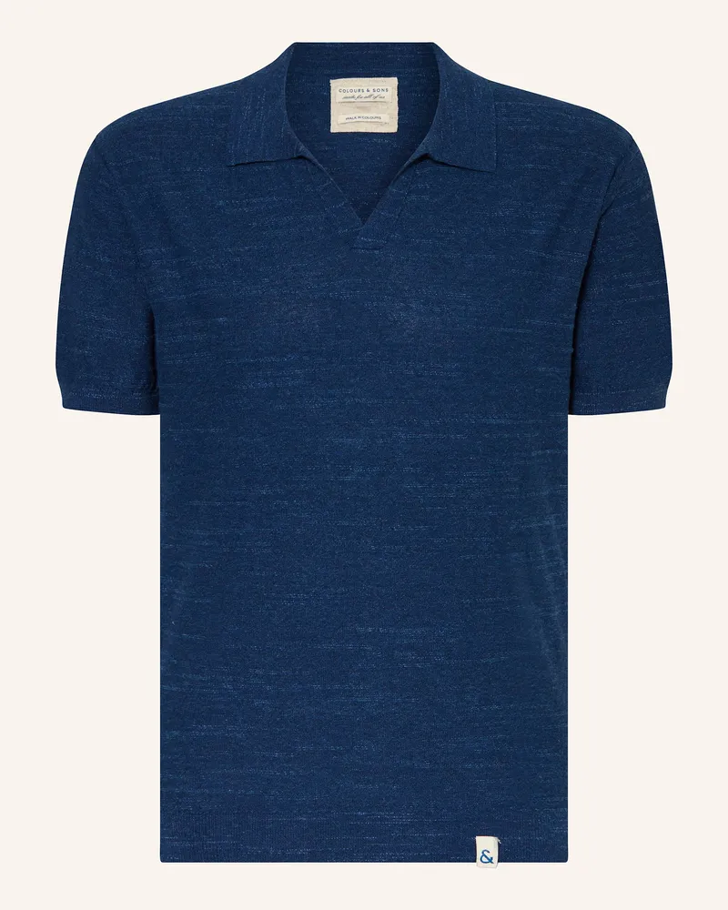 colours & sons Strick-Poloshirt Dunkelblau