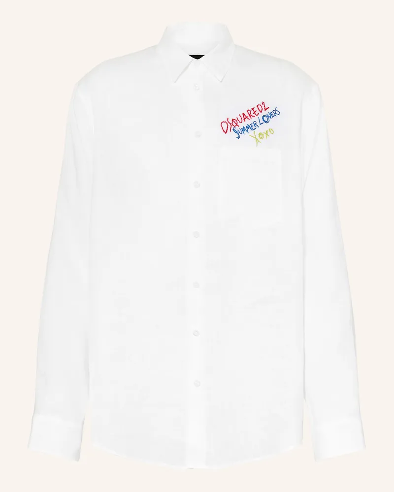 Dsquared2 Leinenhemd Comfort Fit Weiss