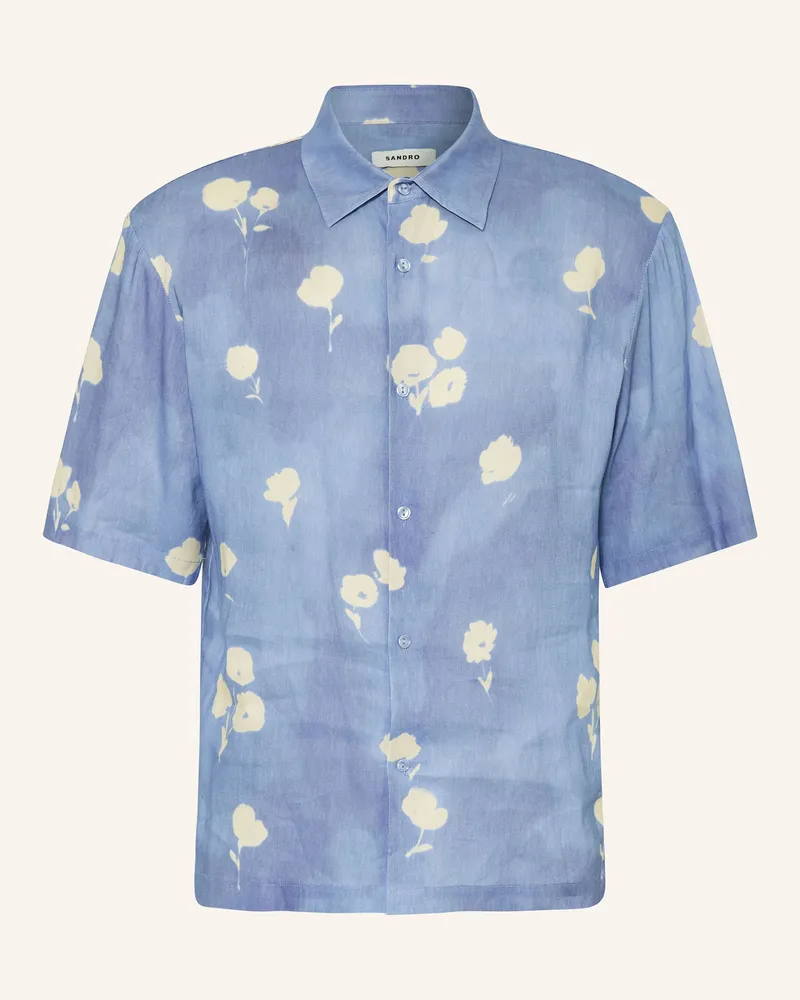 Sandro Kurzarm-Hemd Comfort Fit mit Leinen Hellblau