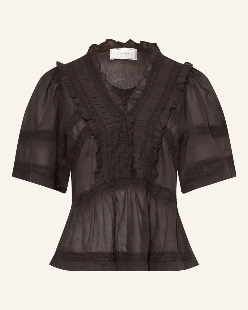 Neo Noir Blusenshirt EVIENNE mit Rüschen Dunkelbraun