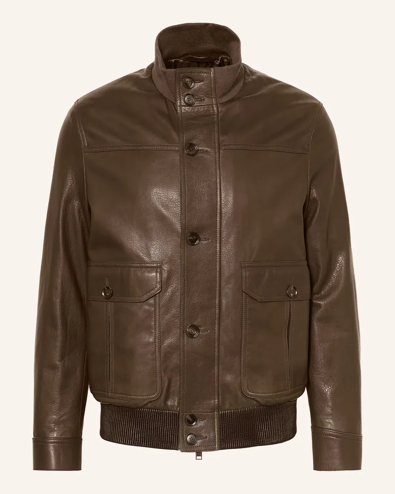 Brioni Lederblouson The 75th Blouson gruen Dunkelbraun