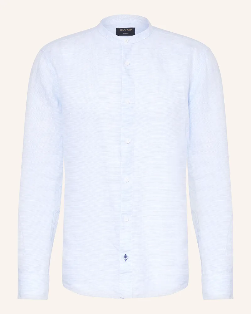 Olymp Leinenhemd Casual Regular Fit Mit Stehkragen blau Hellblau