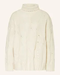 MARC AUREL Rollkragenpullover mit Pailletten Weiss