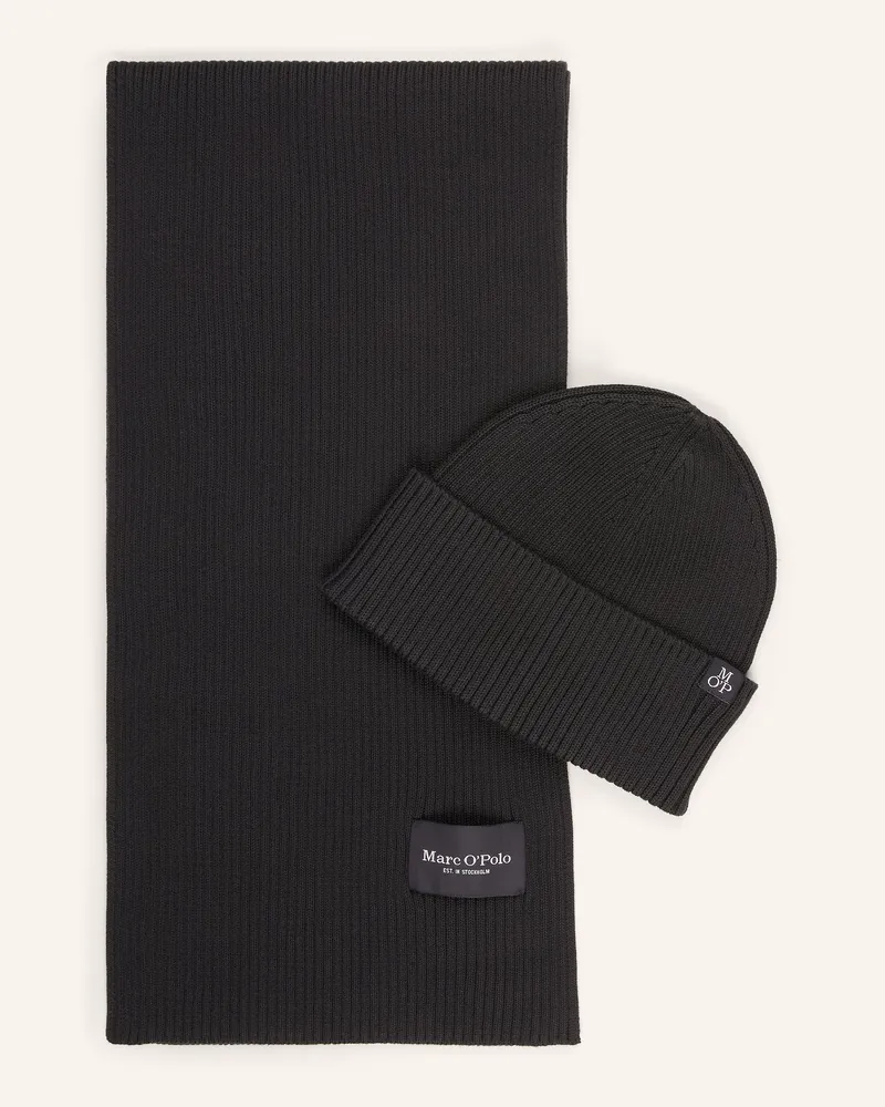 Marc O'Polo Set: Mütze Und Schal grau Dunkelgrau
