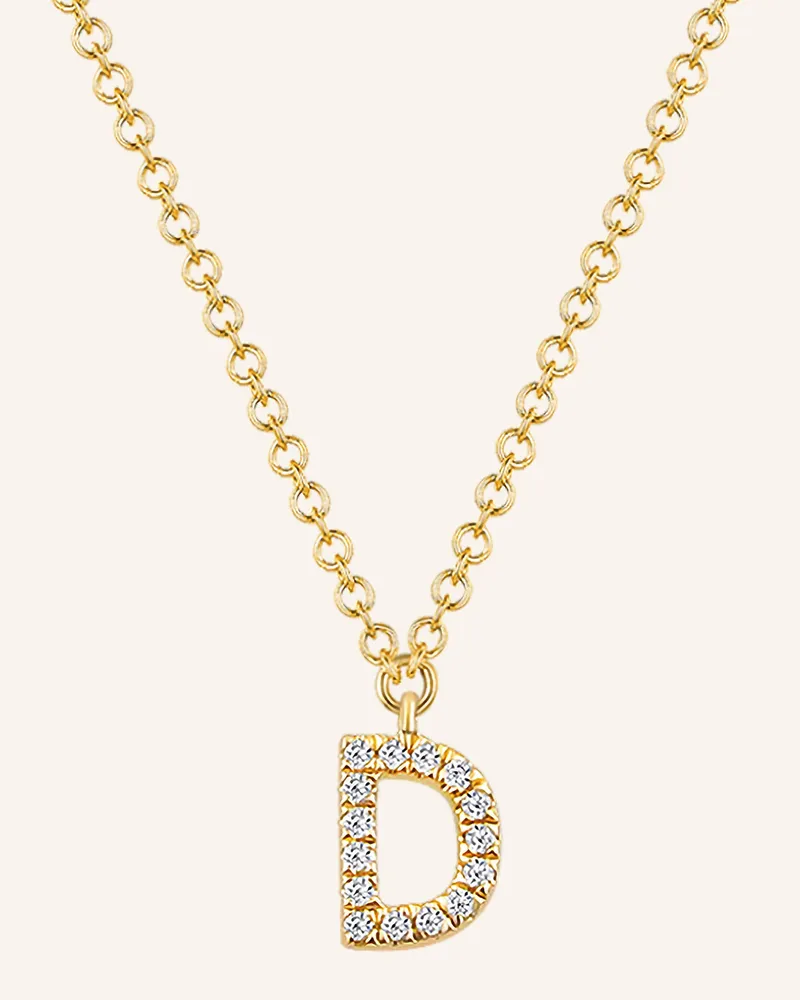 Leaf INITIALIEN Halskette „D“  aus 14 Karat Gelbgold mit Diamanten Gold