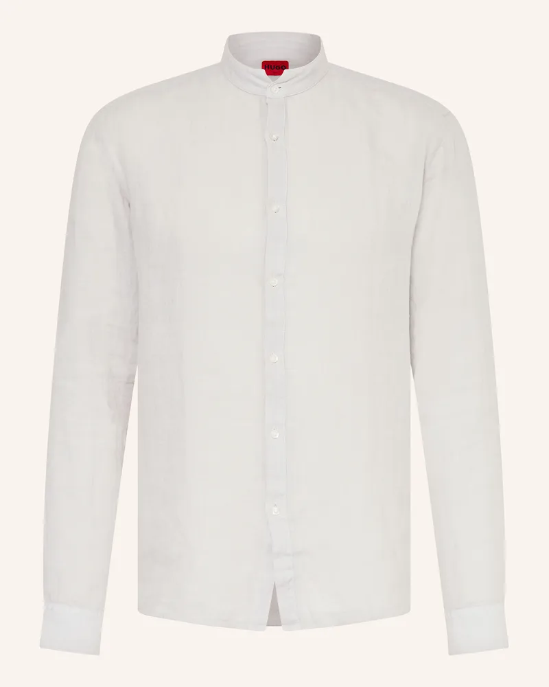 HUGO BOSS Leinenhemd ELVORY Slim Fit mit Stehkragen Hellgrau