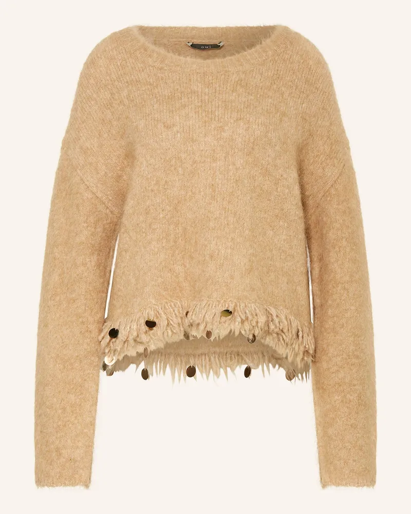 Oui  Pullover mit Alpaka und Pailletten Camel