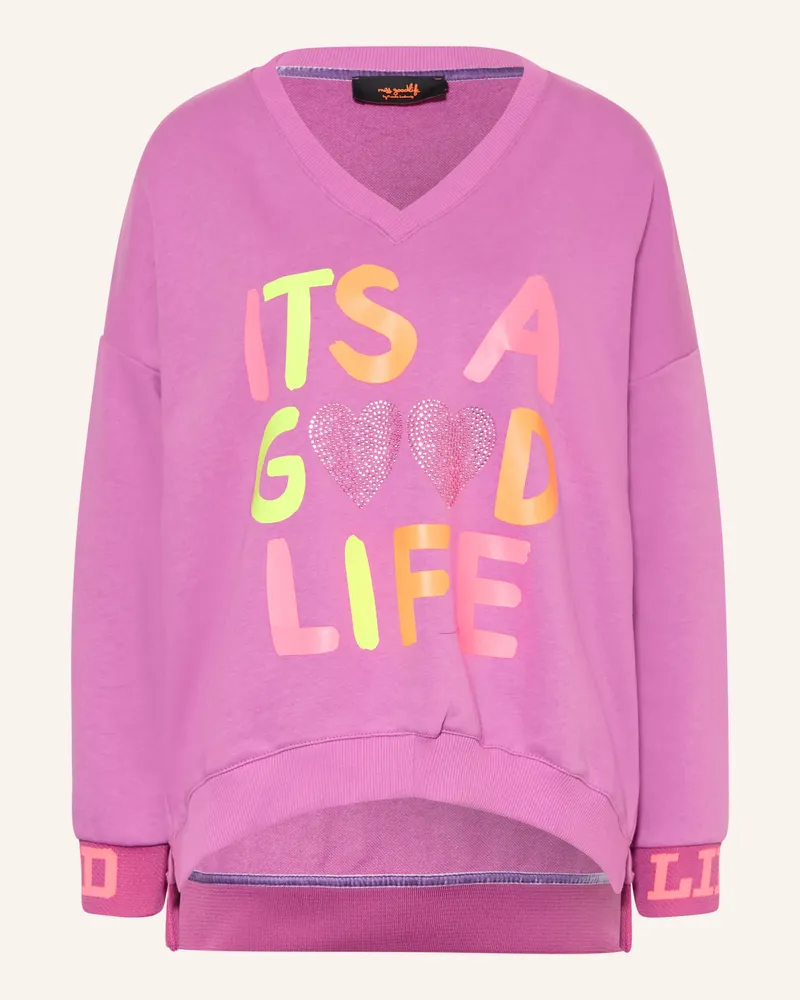 Miss Goodlife Sweatshirt Mit Schmucksteinen lila Fuchsia