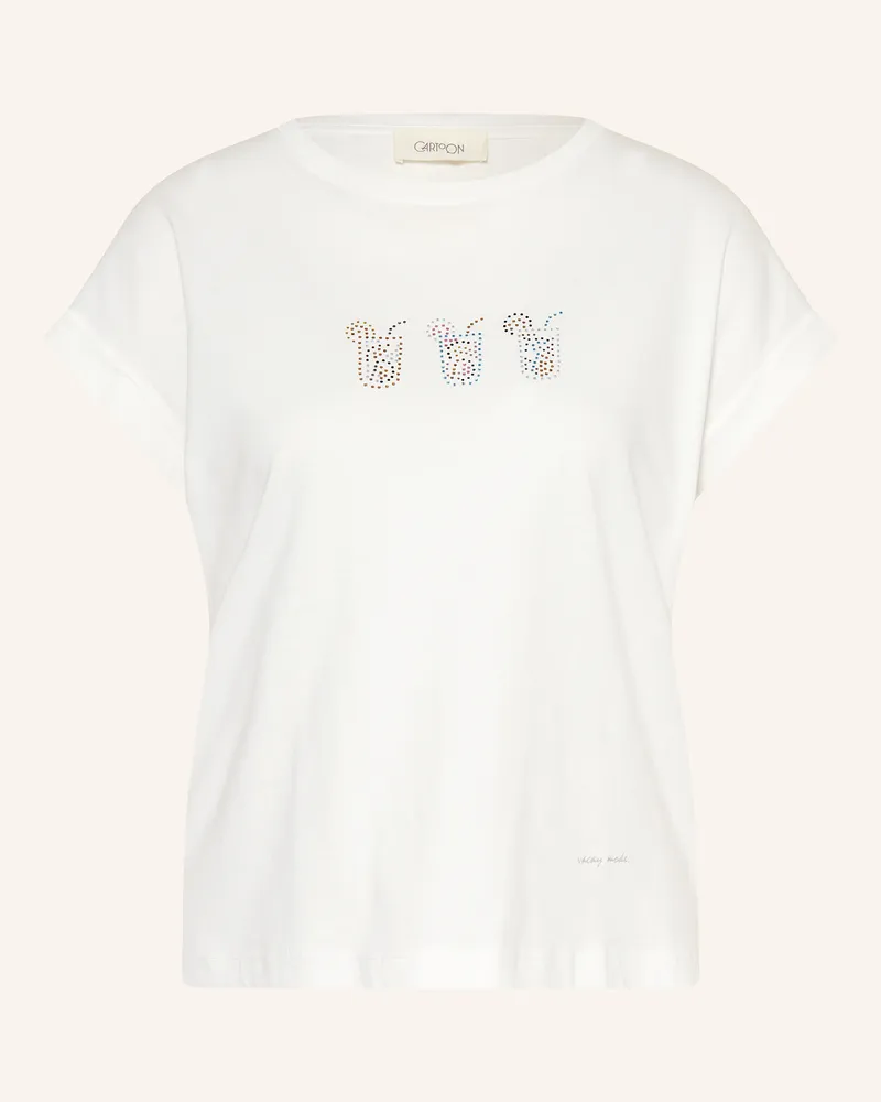 Cartoon T-Shirt mit Schmucksteinen Creme