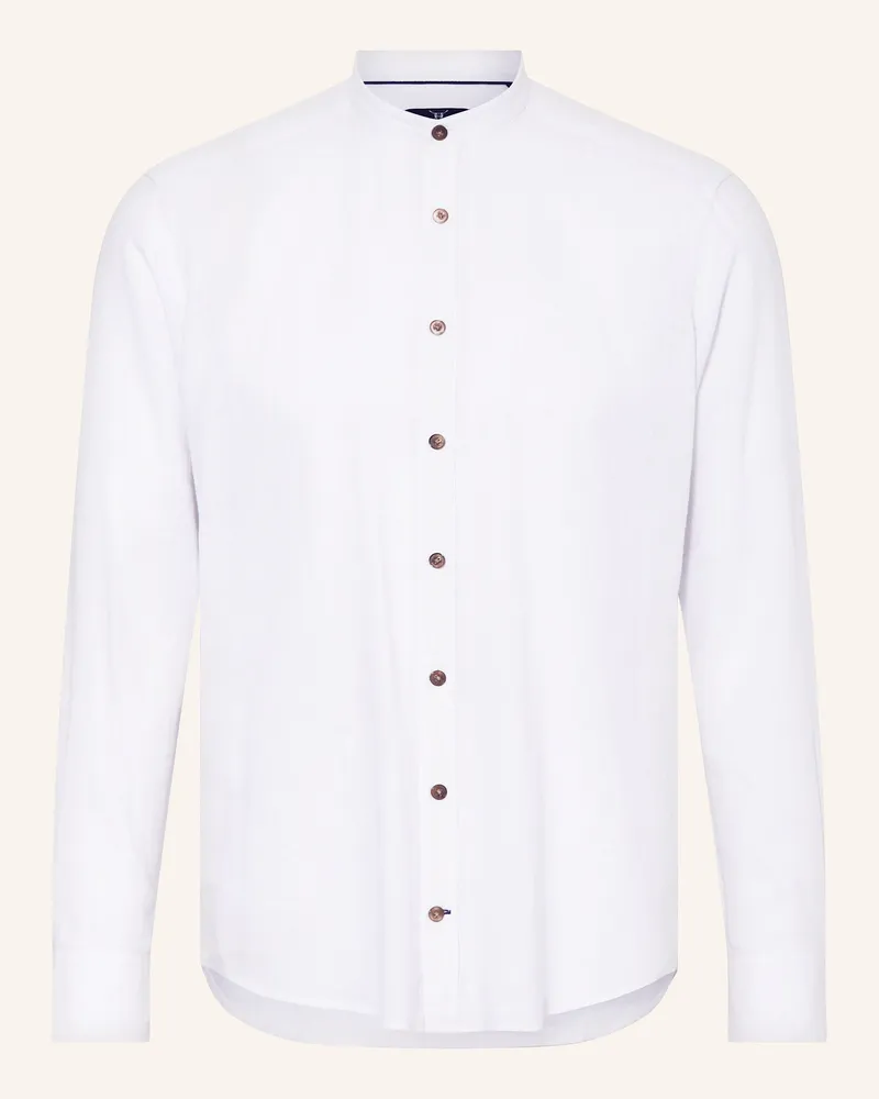 Strokesman's Hemd Regular Fit mit Leinen und Stehkragen Weiss