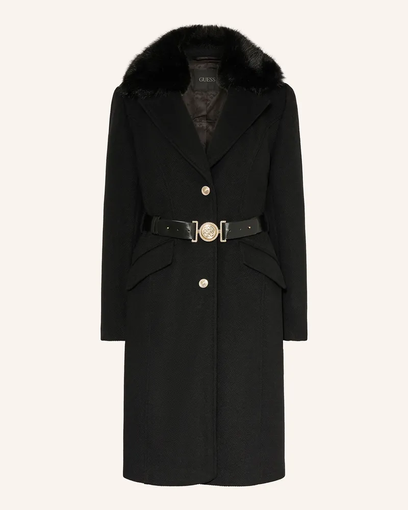 Guess Mantel NEW PATRICE mit abnehmbarem Kunstfell Schwarz