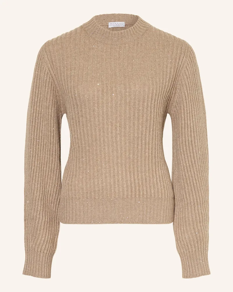 Brunello Cucinelli Pullover Mit Cashmere Und Glitzergarn braun Hellbraun