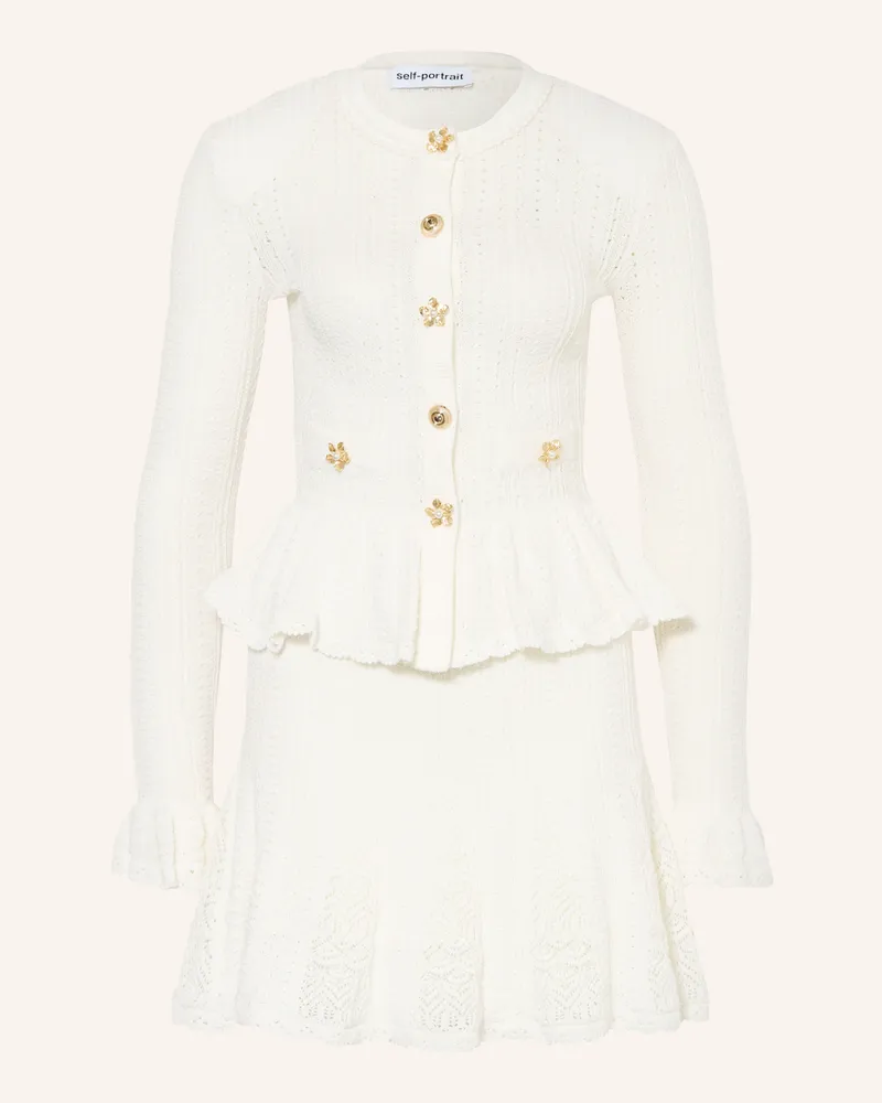 Self-Portrait Strickkleid Mit Schmuckperlen Und Rüschen weiss Creme
