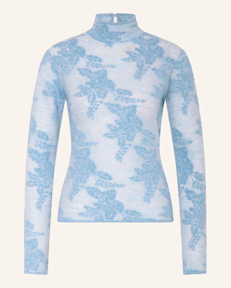 Ganni Jacquard-Pullover mit Alpaka Hellblau