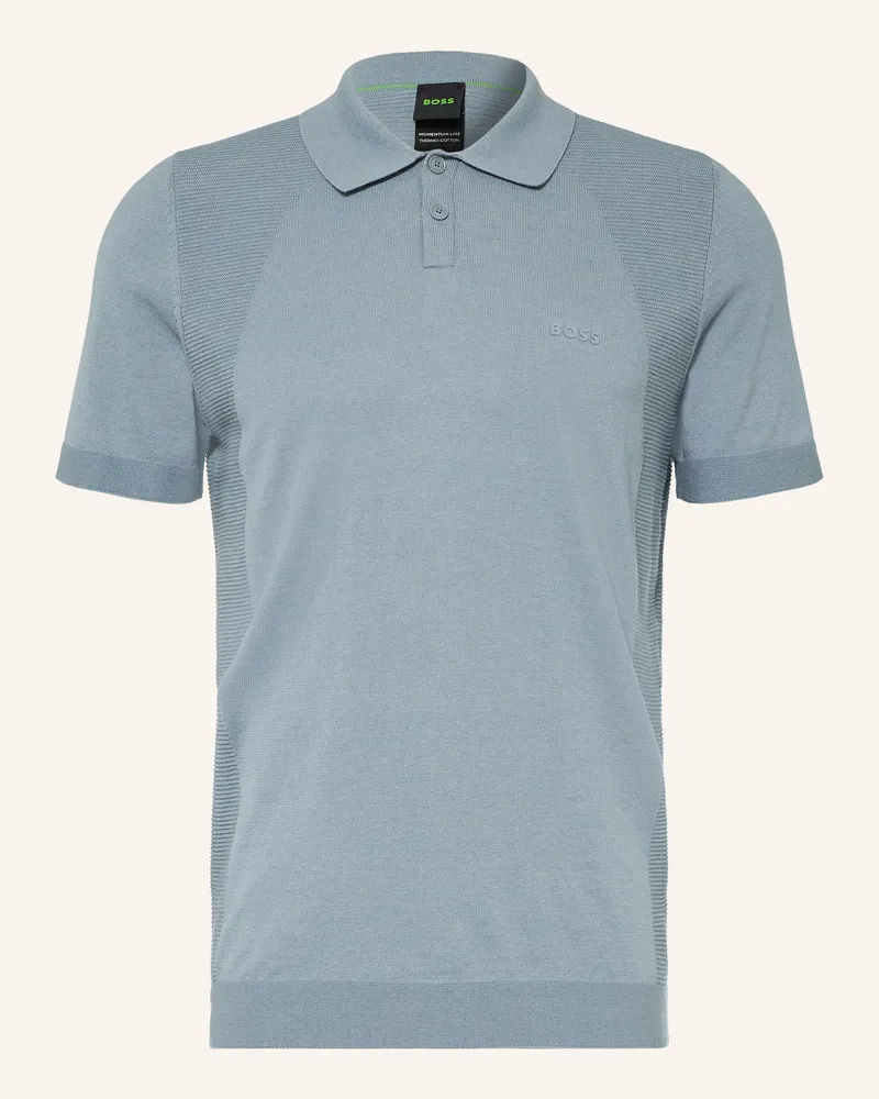 HUGO BOSS Strick-Poloshirt Momentum Lite  Regular Fit blau Grau