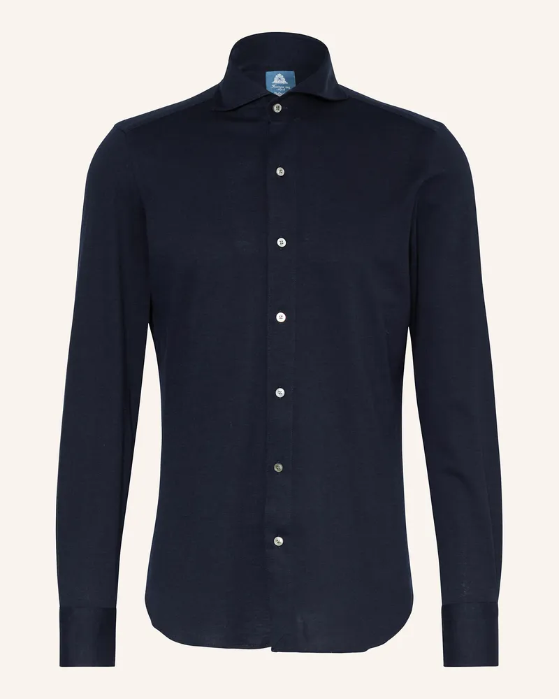 Finamore 1925 Piqué-Hemd TORONTO SERGIO Slim Fit Dunkelblau