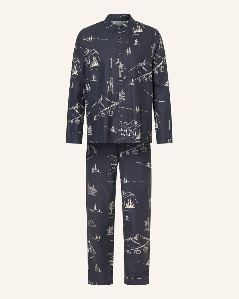 Schiesser Schlafanzug Aus Flanell blau Dunkelblau