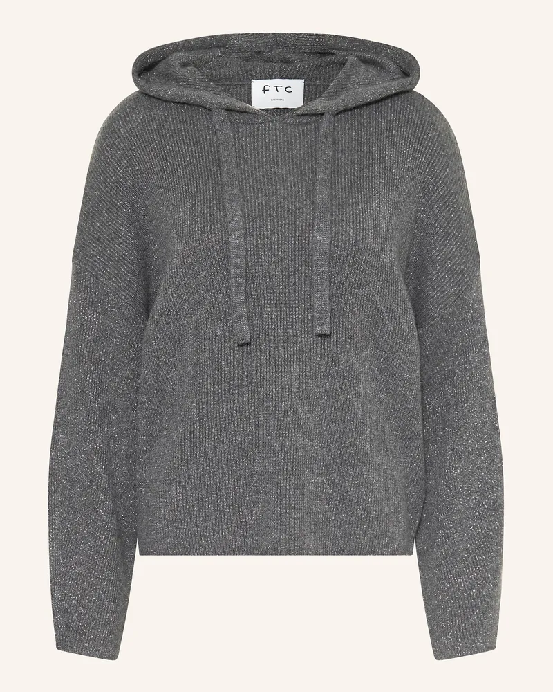 FTC Cashmere Strick-Hoodie aus Cashmere mit Glitzergarn Dunkelgrau