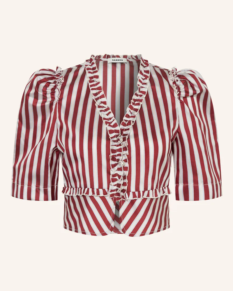 Sandro Cropped-Bluse mit Rüschen Dunkelrot