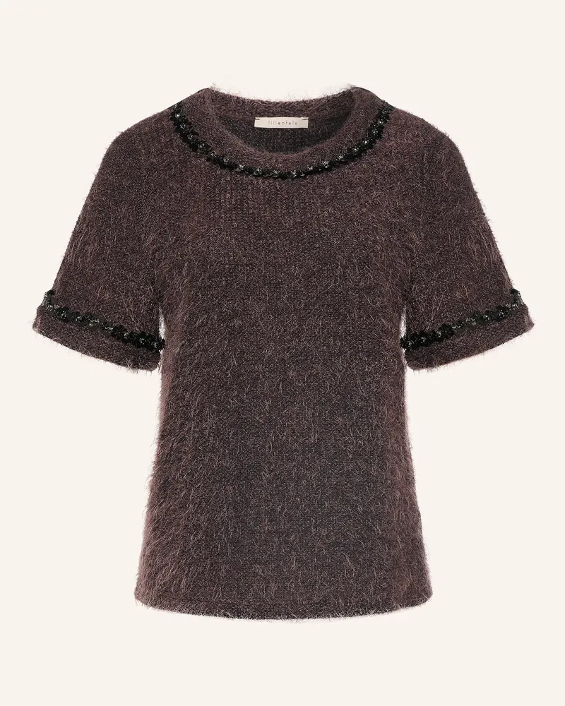 lilienfels Strickshirt Mit Pailletten Und Schmucksteinen braun Dunkelbraun