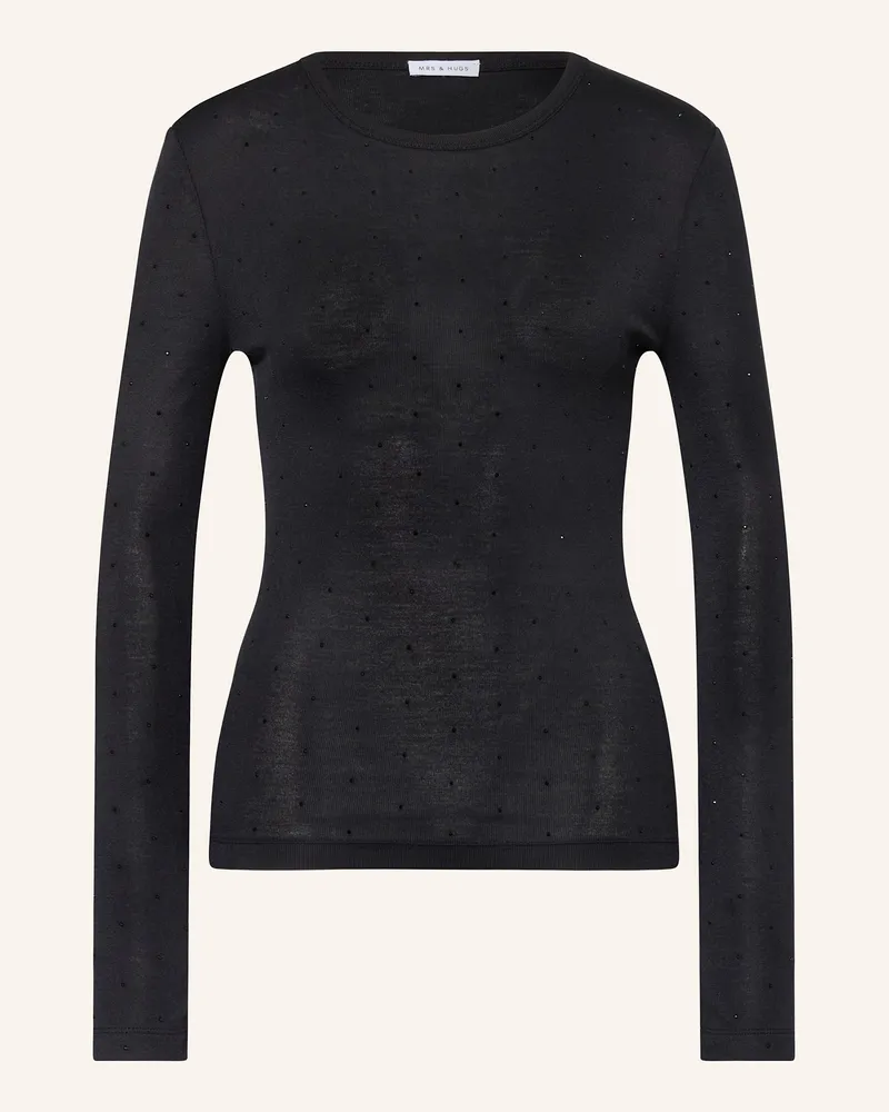 Mrs & HUGS Longsleeve Mit Schmucksteinen schwarz Schwarz