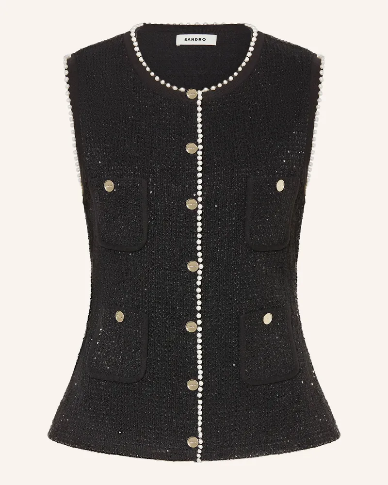 Sandro Blusentop aus Tweed mit Glitzergarn Schwarz