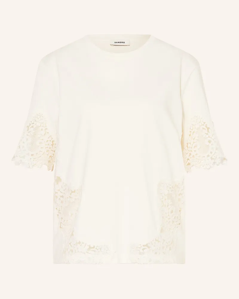 Sandro T-Shirt Mit Spitze weiss Creme