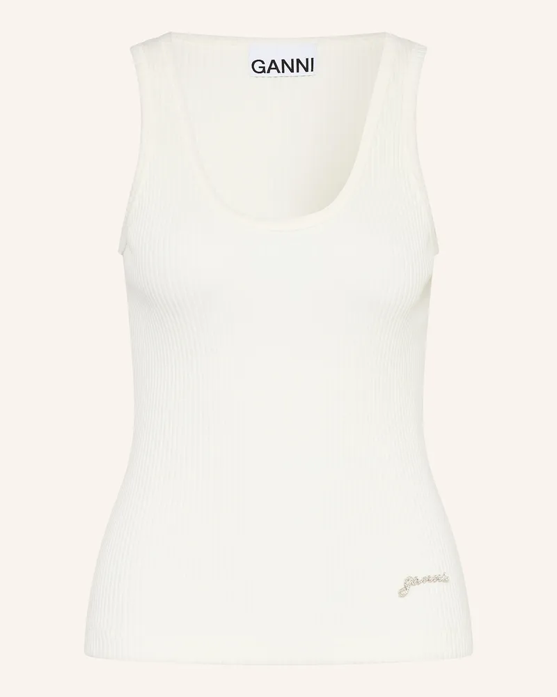Ganni Top Mit Schmucksteinen weiss Ecru