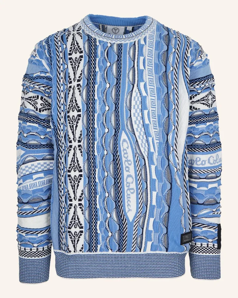 Carlo Colucci Strickpullover - 3d Knit Fuscaldo blau Blau