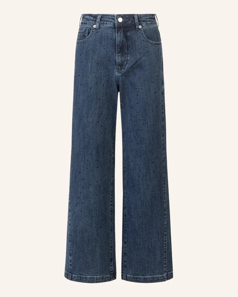 Apart Weite Jeans mit Kristallsteinen Blau
