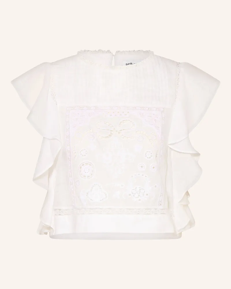 Self-Portrait Blusenshirt mit Lochspitze und Volants Weiss